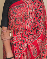 Red AJRAK saree set